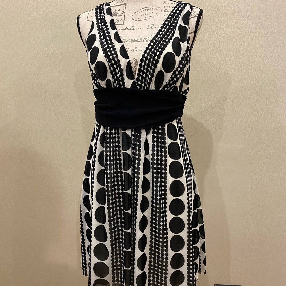 XXF Black & White Polka Dot V-Neck Dress